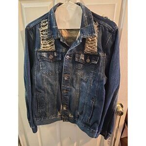 Carbon Women's Denim Jean Jacket American Theme Distressed Cotton Blend Large